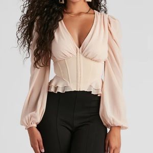 Windsor Chic chiffon peplum corset blouse